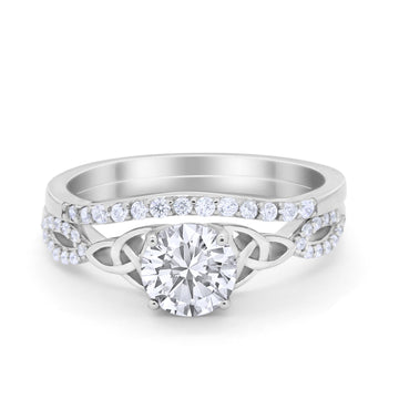 Celtic Wedding Ring Band Simulated Cubic Zirconia 925 Sterling Silver